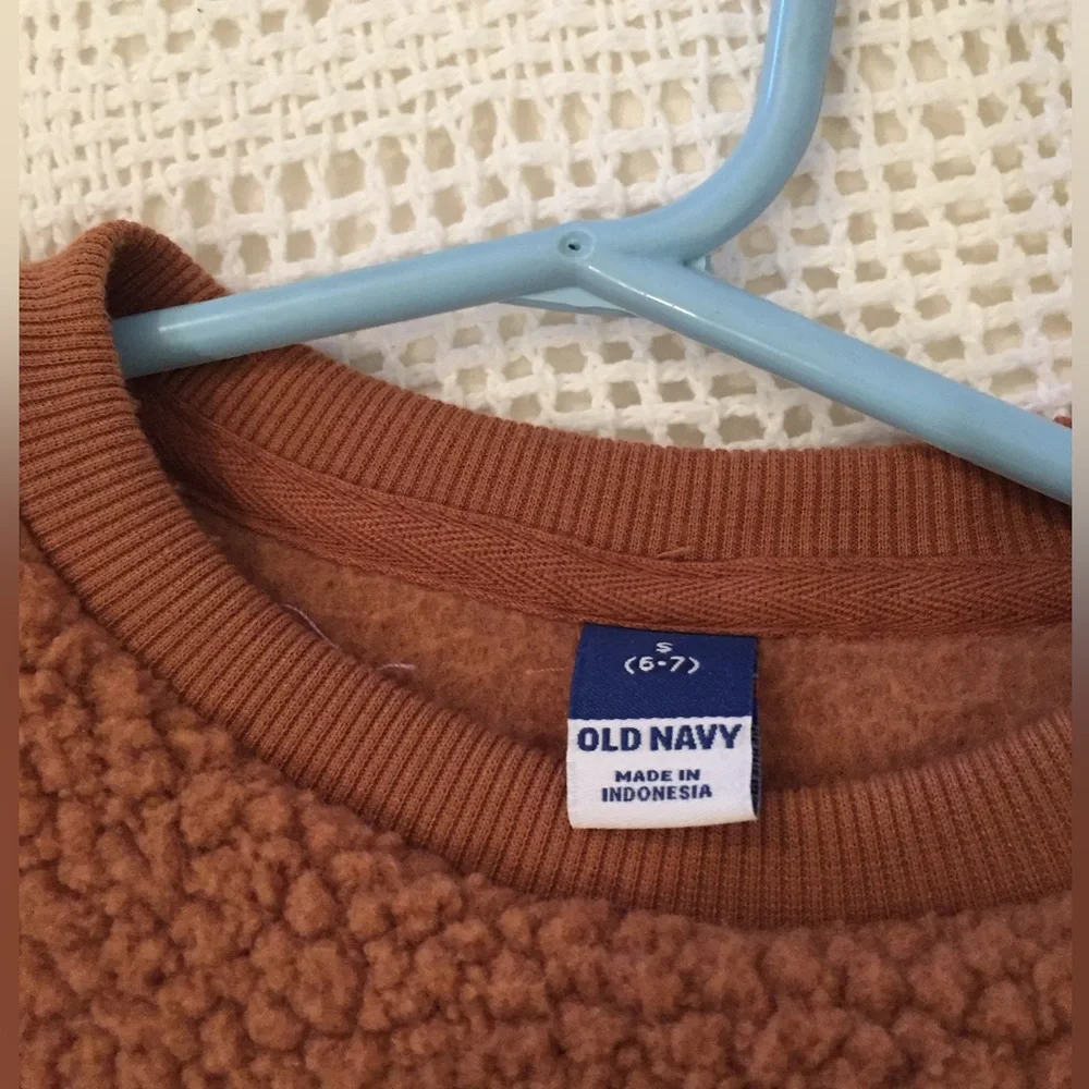 Teddy Bear Sweater sweatshirt Old Navy Girls 6/7 Sherpa sheepskin look sweater - Picture 3 of 5